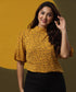 Floral Mock Neck Printed Mustard Top